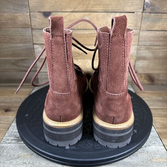 Marc Fisher LTD Lizzie Womens 7 Red Suede Leather Lace Up Fur Trim Ankle Boot - Picture 4 of 11